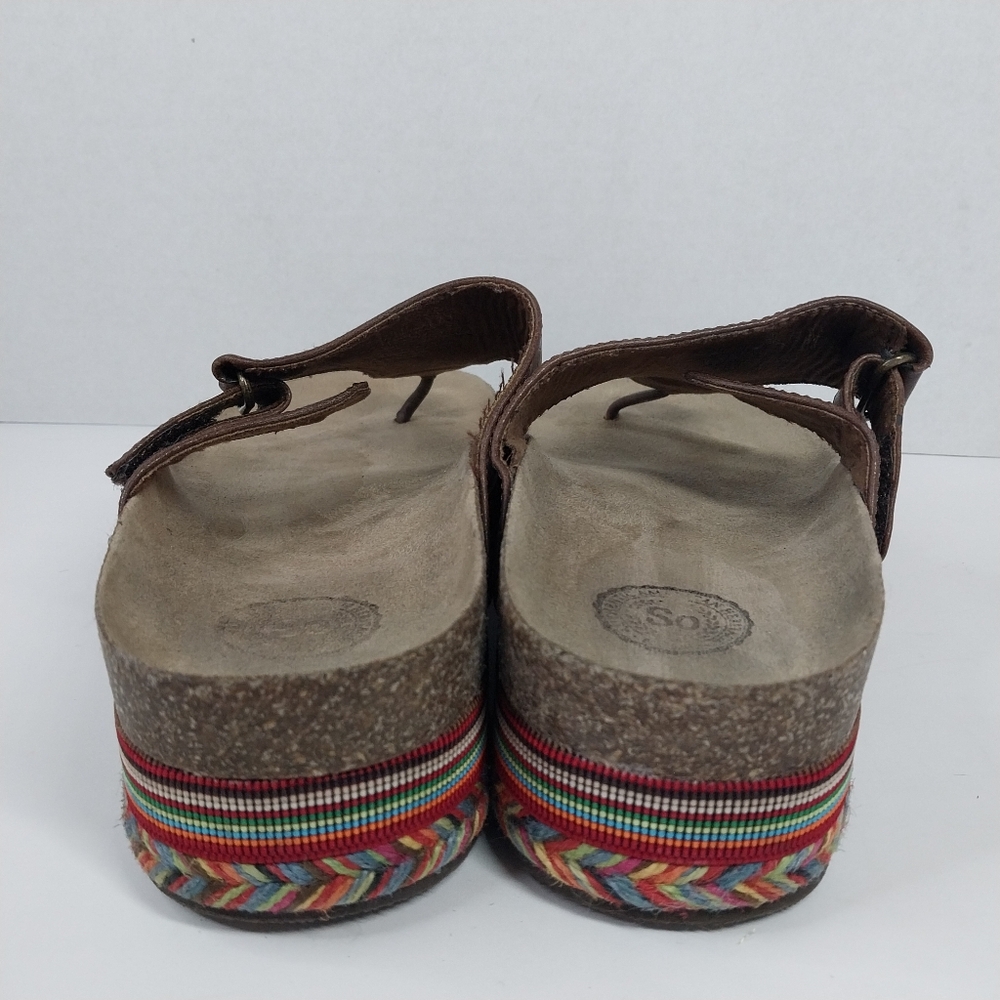 So Brand Size 9 M Faux Leather Platform Cork Multi Colored Boho Sandals Shoes - Picture 4 of 14